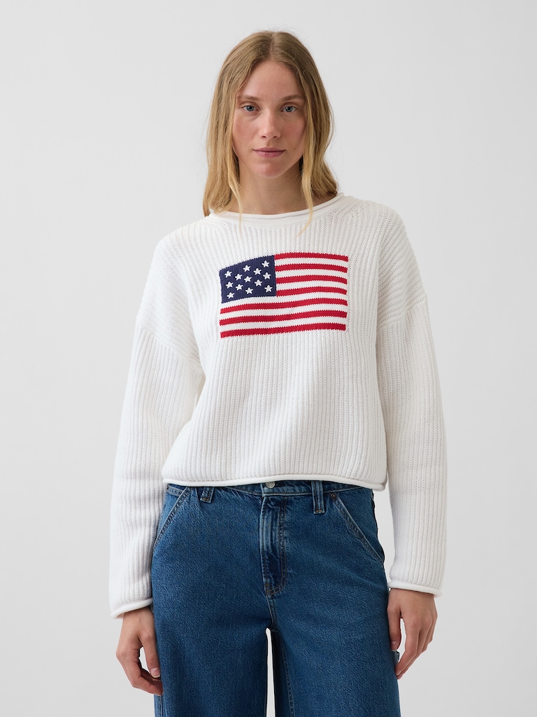 100% Cotton Oversized Americana Crop Sweater