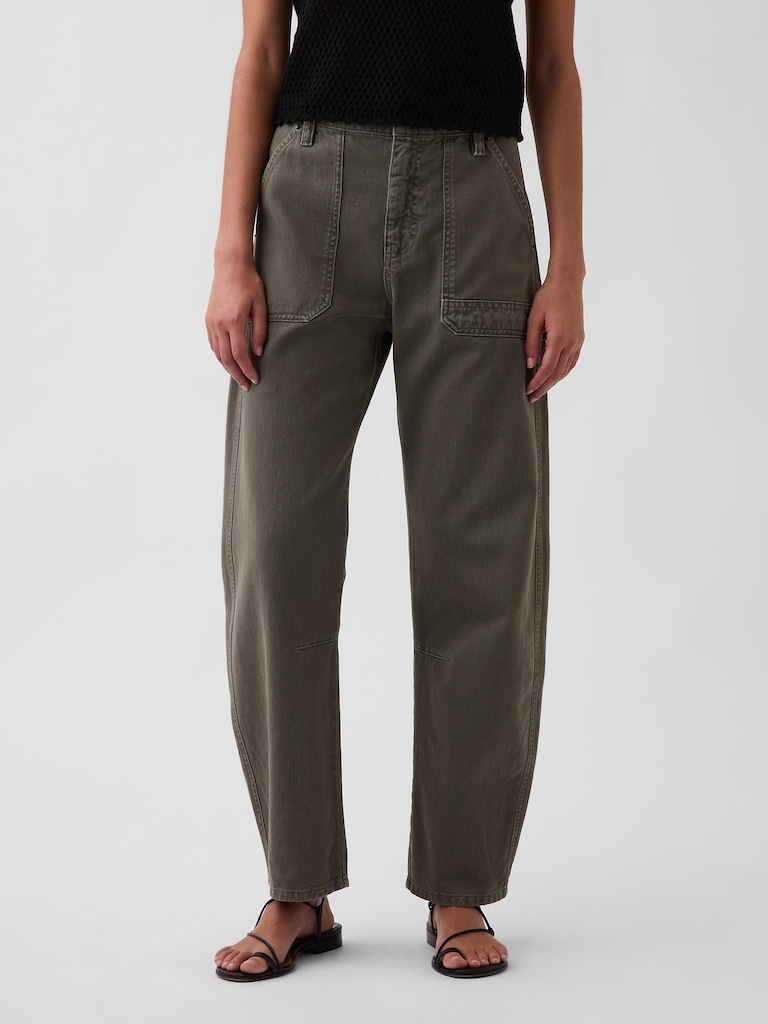 Mid Rise Slim Barrel Utility Pants