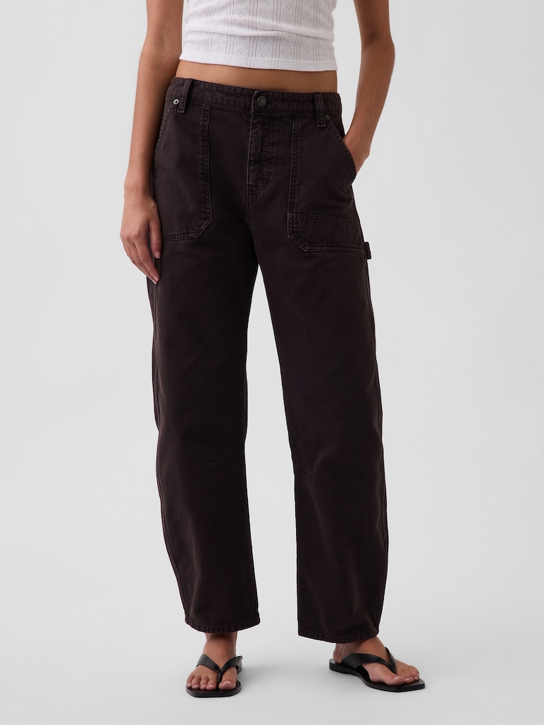 Mid Rise Barrel Utility Pants
