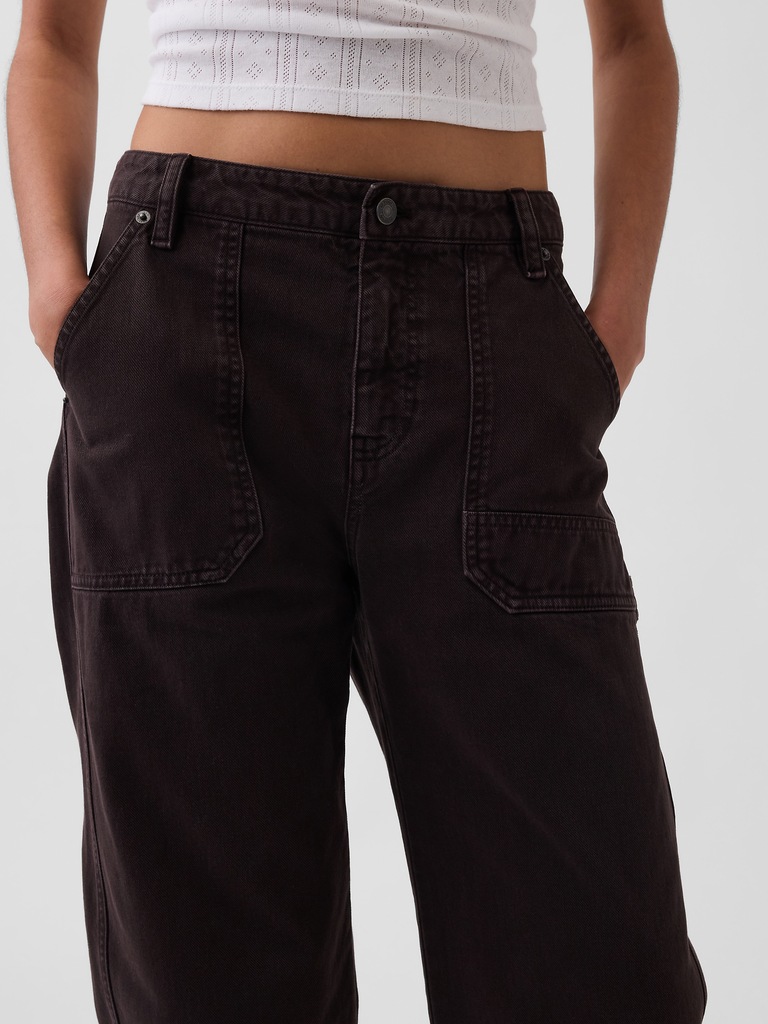 Mid Rise Barrel Utility Pants