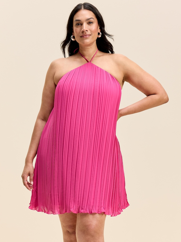 The Occasion by Old Navy Pleated Halter Swing Mini Dress