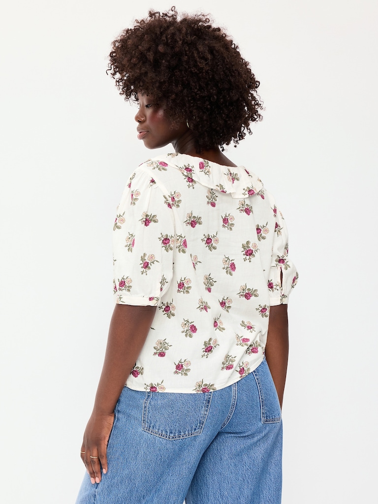Ruffle Collar Tie-Front Top