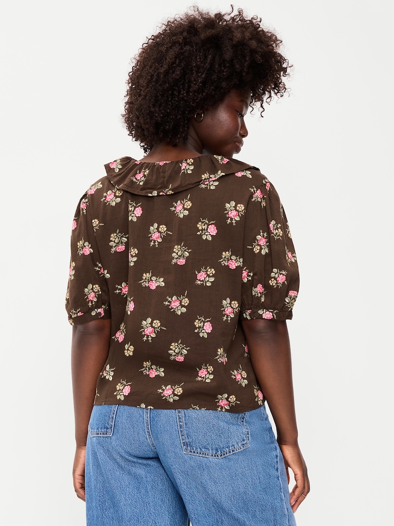 Ruffle Collar Tie-Front Top