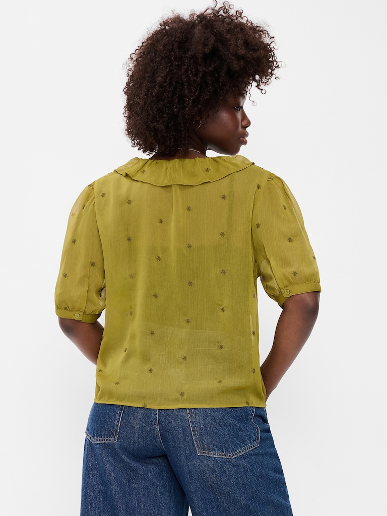 Short-Sleeve Embroidered Chiffon Top