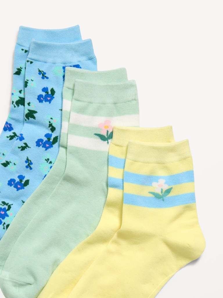 Novelty Quarter Crew Socks 3-Pack for Women
