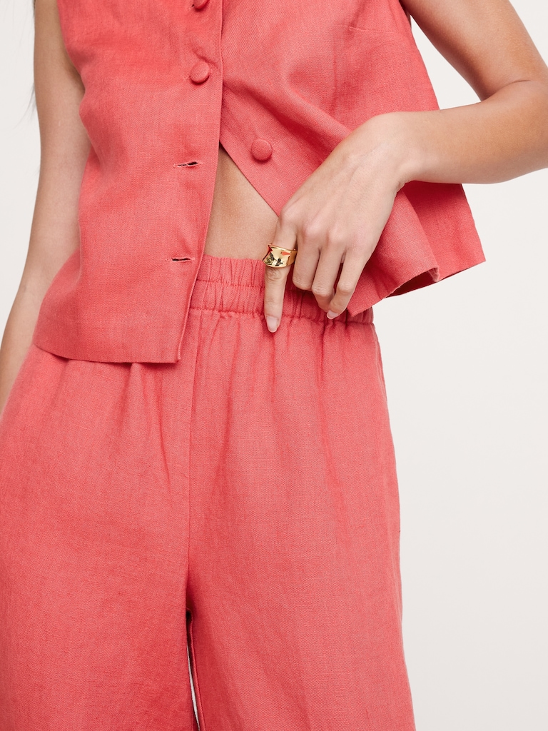 High-Rise Wide-Leg Linen Pull-On Ankle Pant