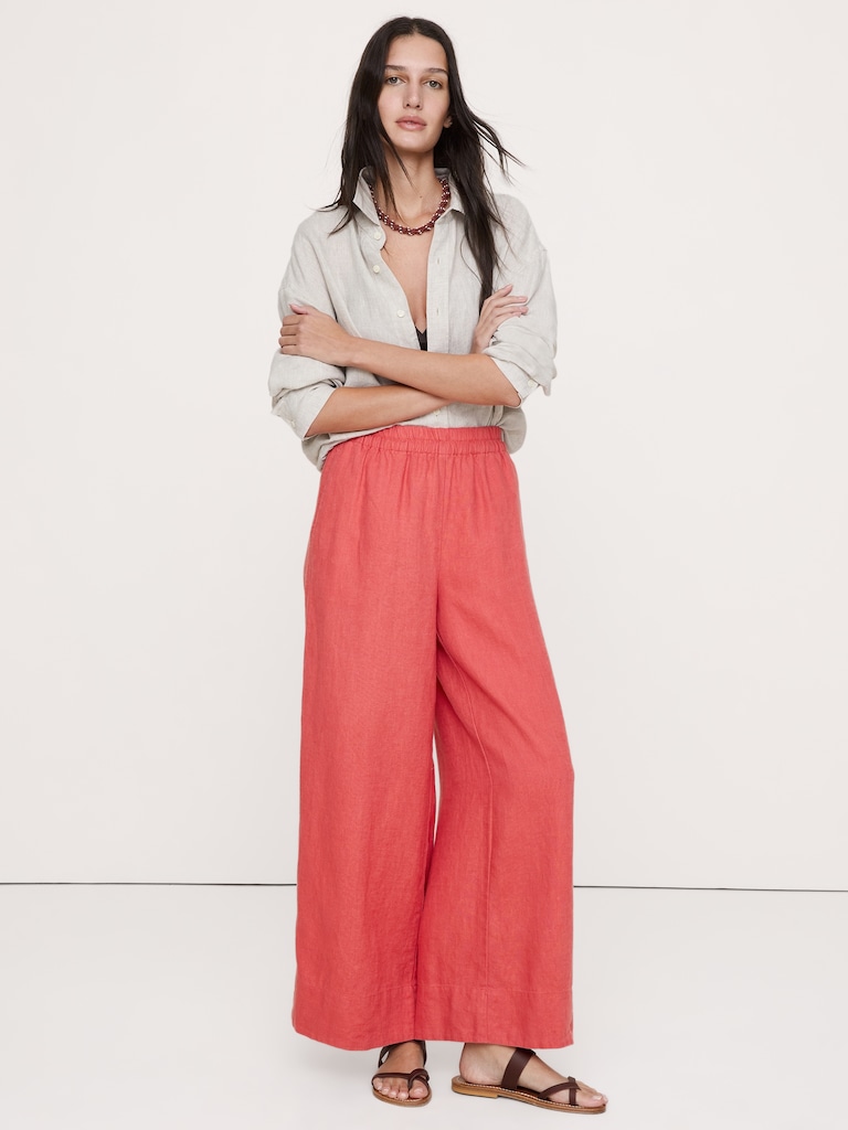 High-Rise Wide-Leg Linen Pull-On Ankle Pant