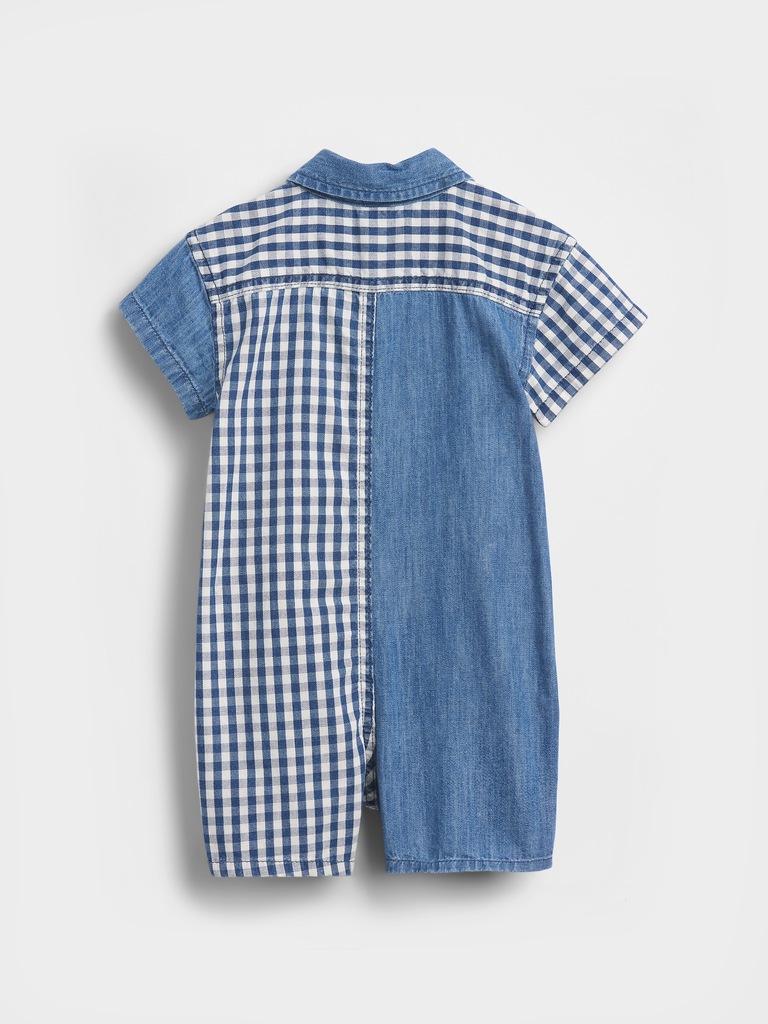Baby Gingham Denim Colorblock Shorty One-Piece