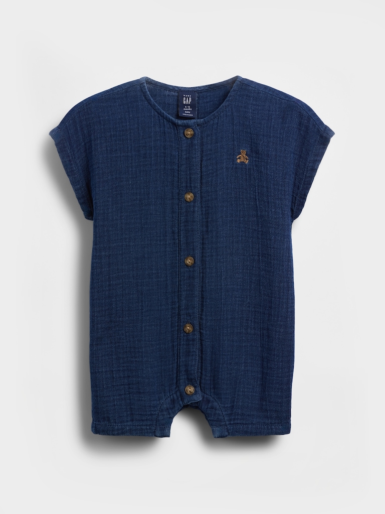 Baby Cotton Gauze Denim Shorty One-Piece