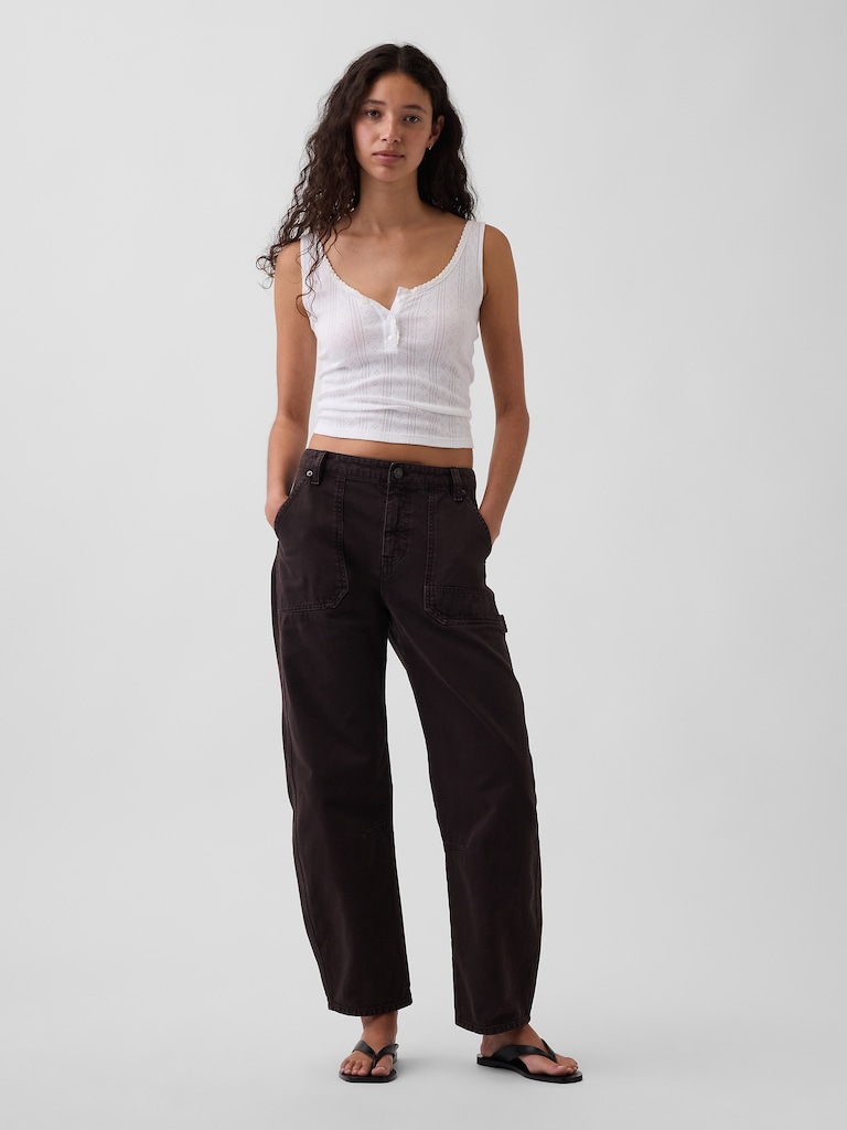 Mid Rise Barrel Utility Pants