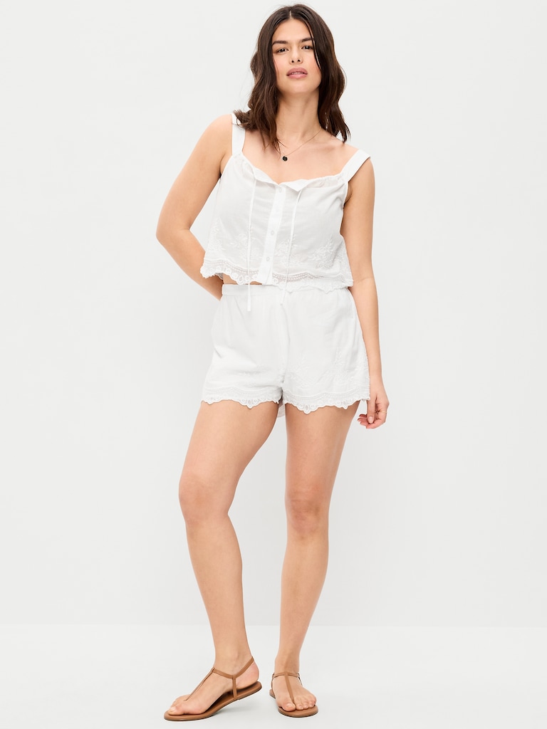 High-Waisted Lace-Trim Shorts