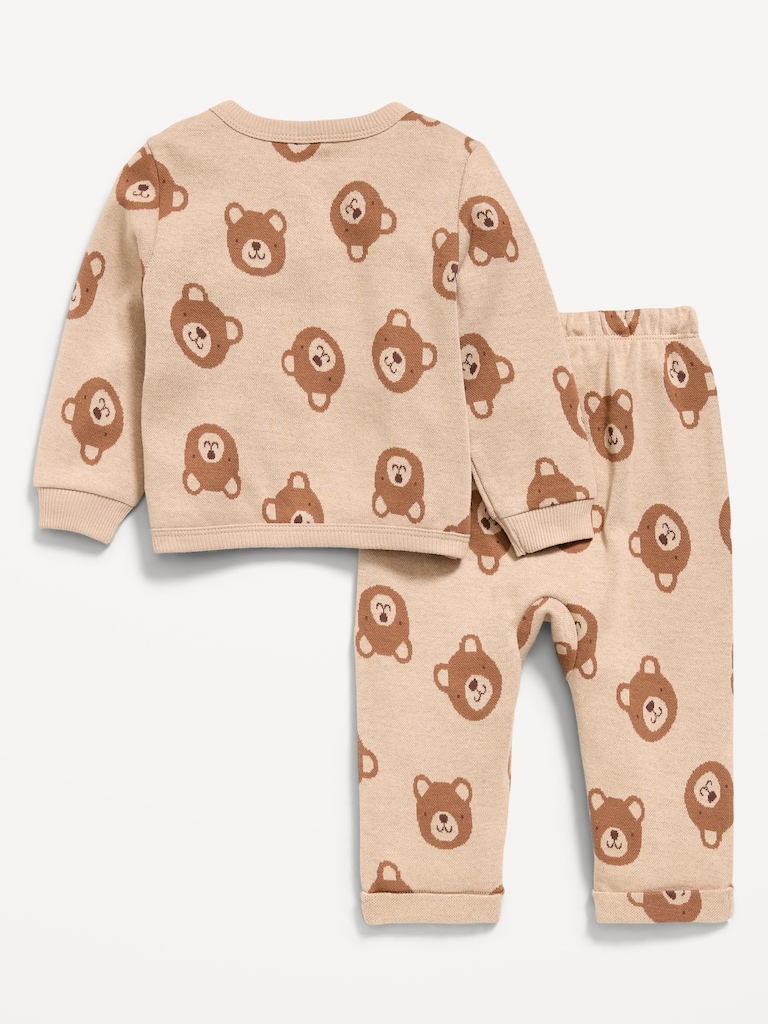 Printed Long-Sleeve Button-Front Top and Pants Set for Baby