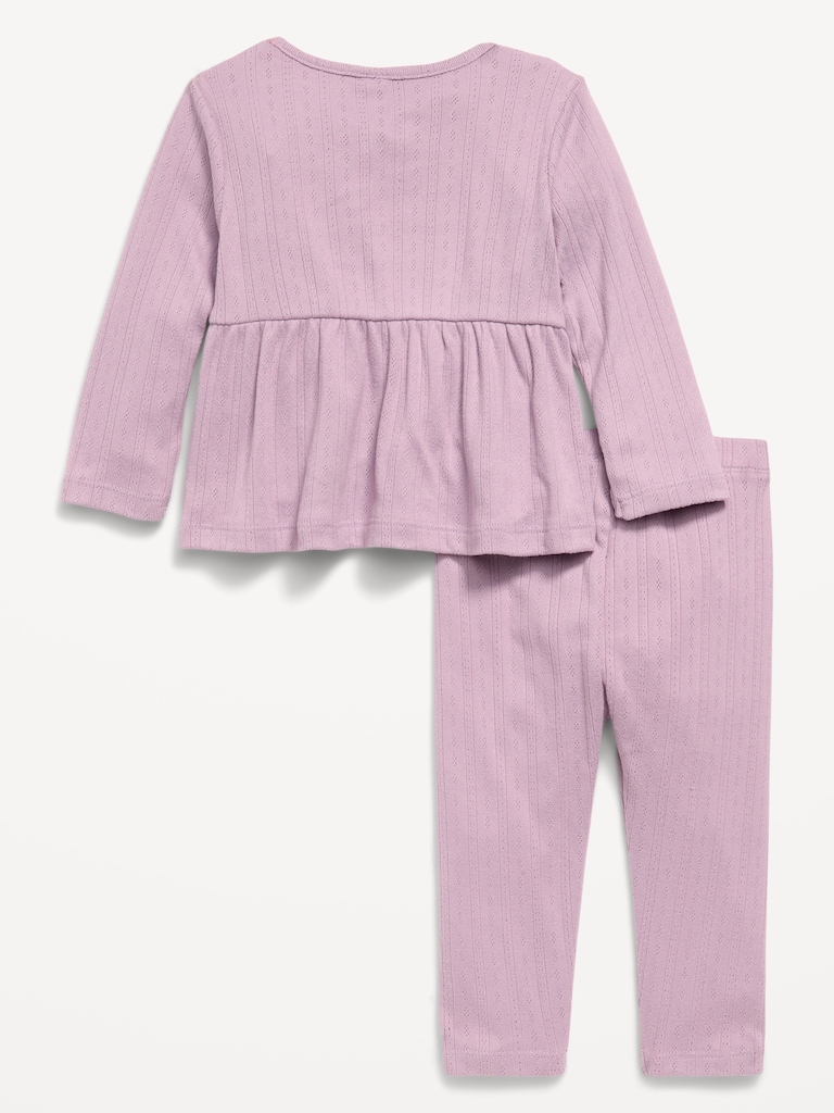 Long-Sleeve Pointelle-Knit Top and Pants Set for Baby
