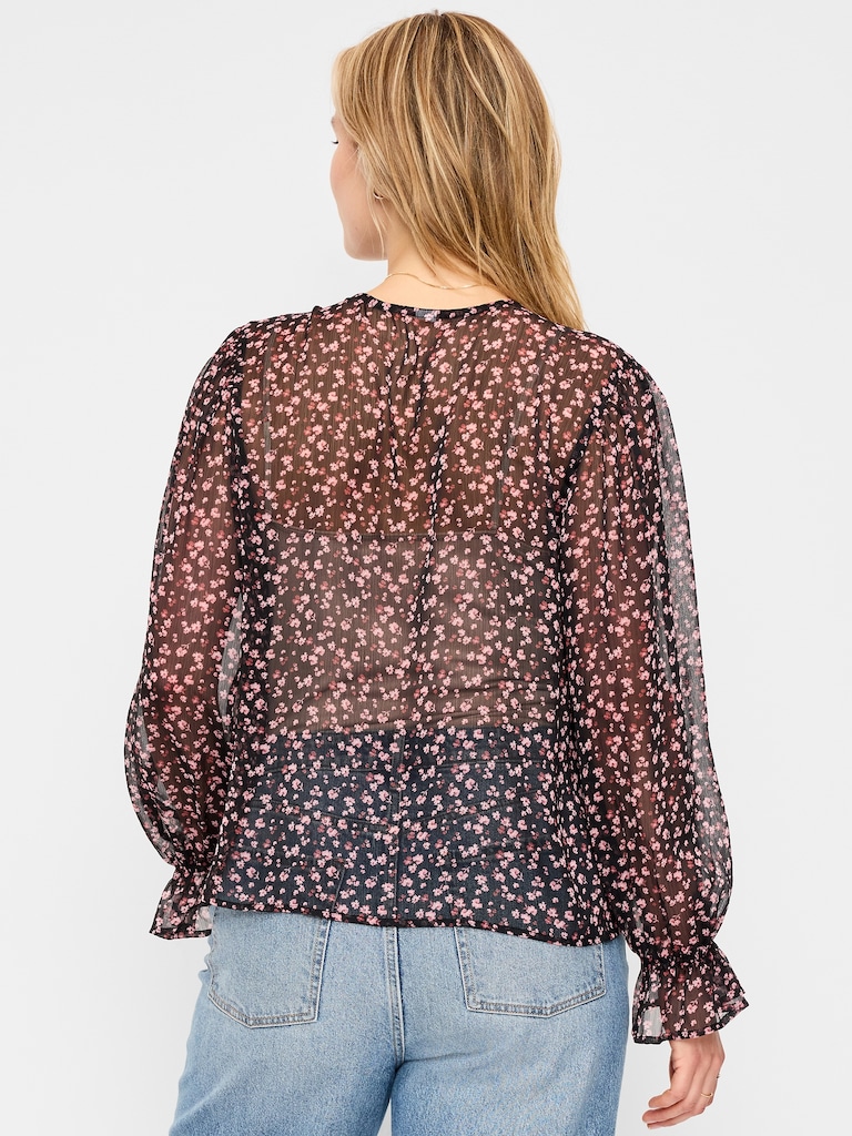 Chiffon Semi-Sheer Tie-Front Top