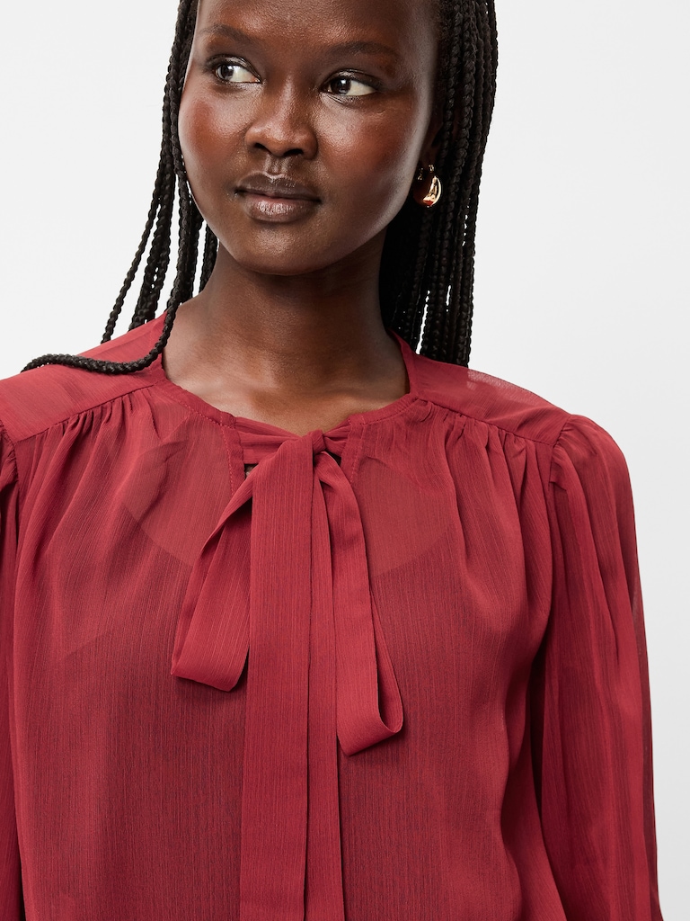 Long-Sleeve Chiffon Tie-Front Top