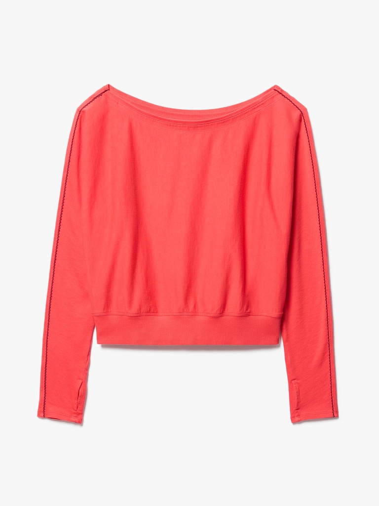 Airy Cotton Terry Boatneck Picot Sweatshirt