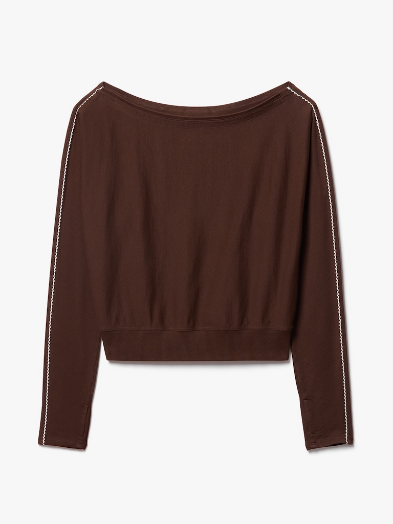Airy Cotton Terry Boatneck Picot Sweatshirt