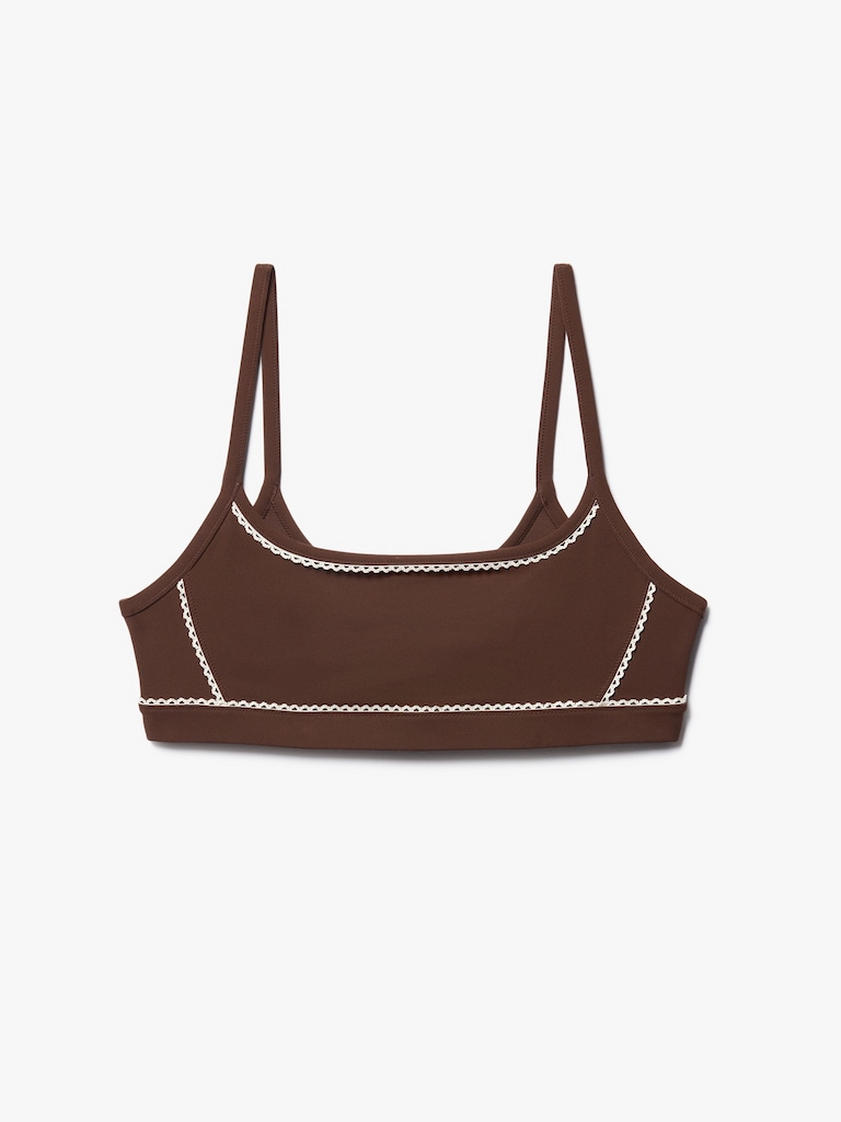 Square Neck Picot Sports Bra A-C
