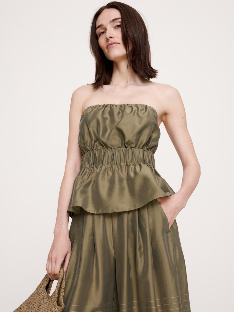 Strapless TENCEL™-Nylon Peplum Top