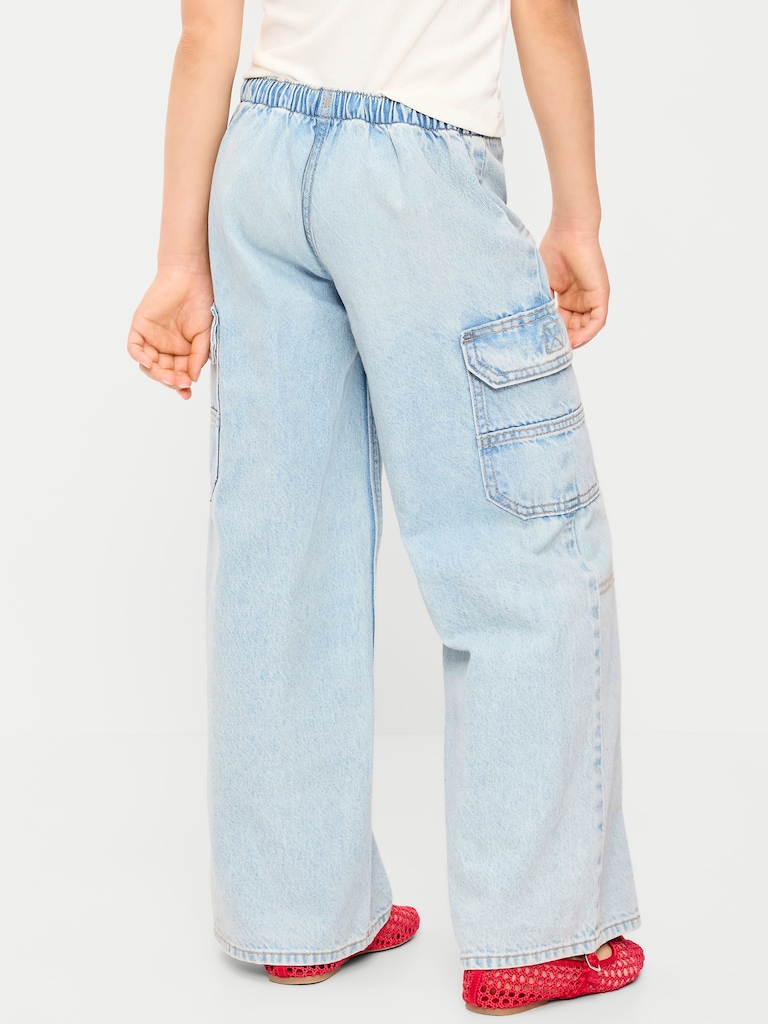 Pull-On Low-Rise Super Baggy Wide-Leg Cargo Jeans for Girls