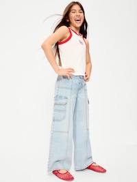 Pull-On Low-Rise Super Baggy Wide-Leg Cargo Jeans for Girls