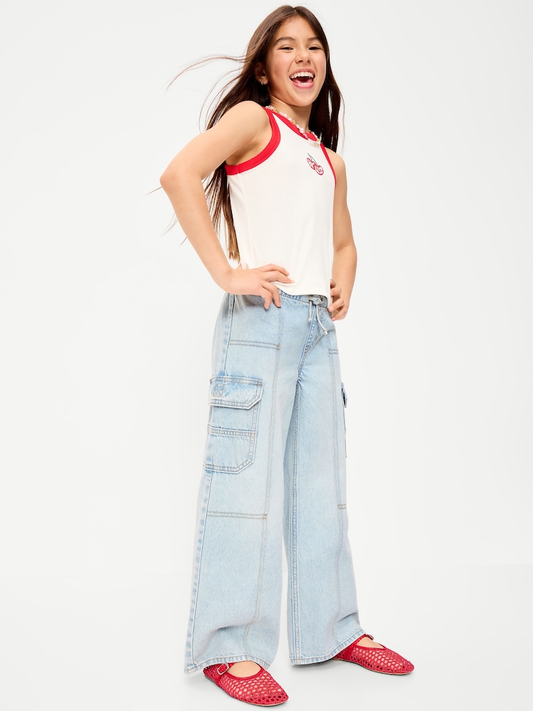 Pull-On Low-Rise Super Baggy Wide-Leg Cargo Jeans for Girls