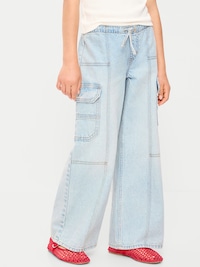 Pull-On Low-Rise Super Baggy Wide-Leg Cargo Jeans for Girls