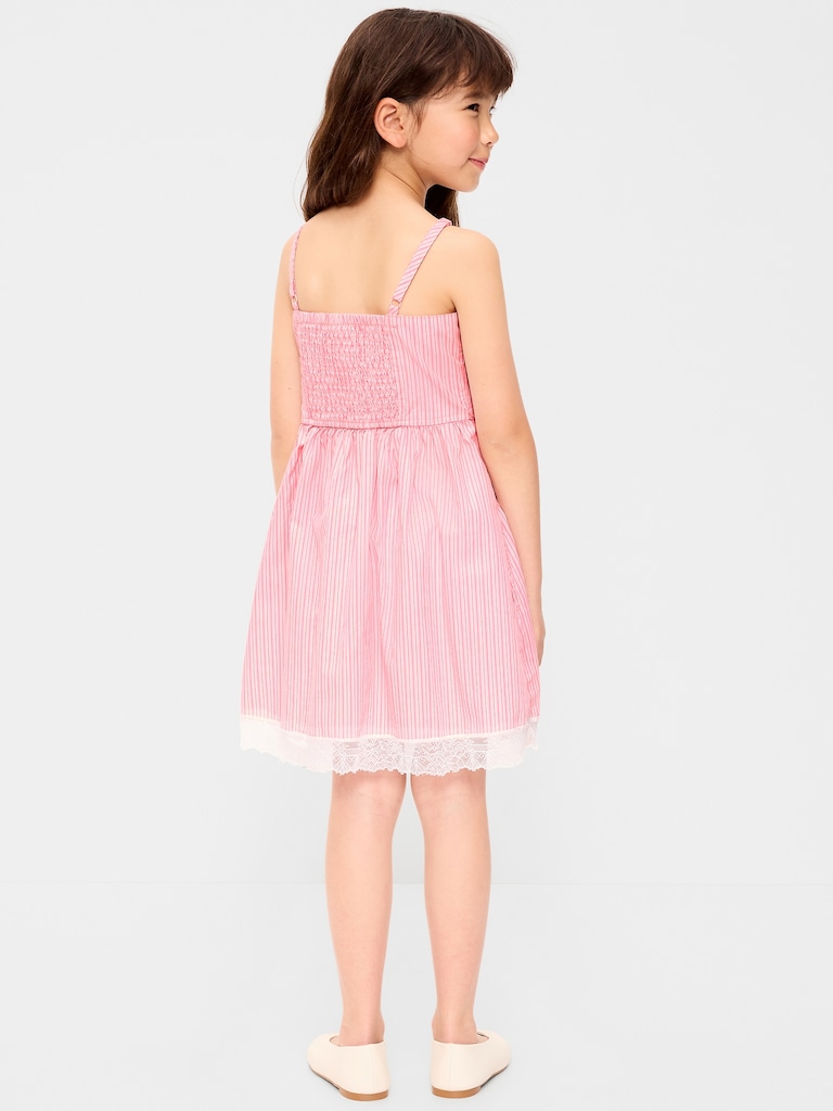 Sleeveless Fit and Flare Striped Lace-Trim Dress for Girls
