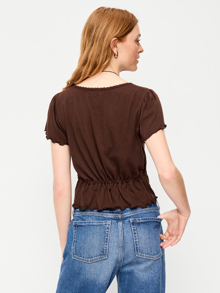 Lace-Trim Button-Down Top
