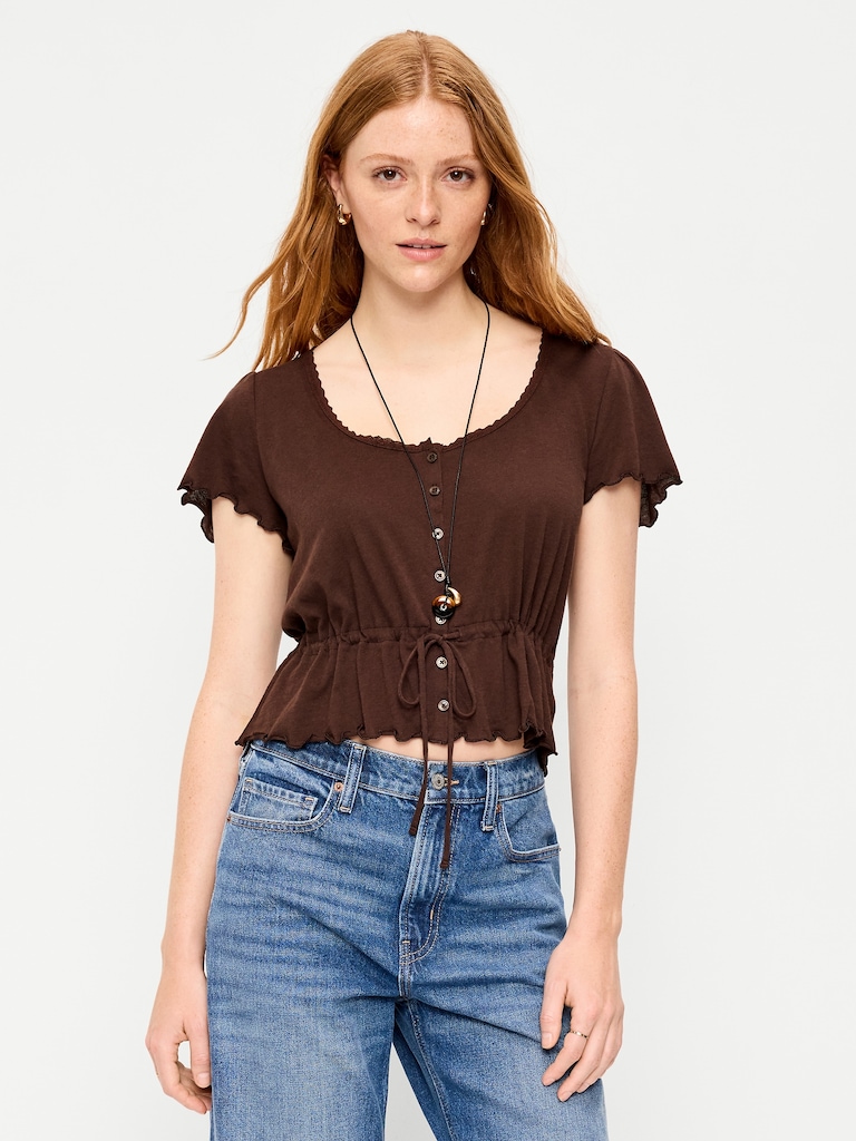Lace-Trim Button-Down Top