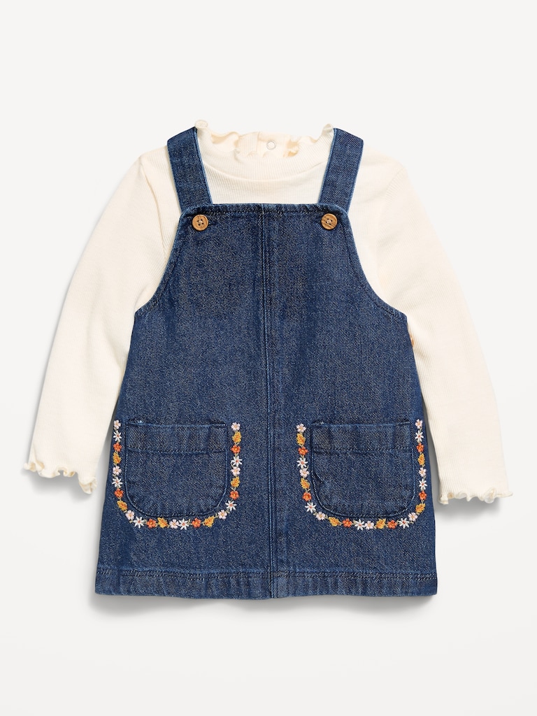 Sleeveless Denim Dress and Long-Sleeve Top Set for Baby
