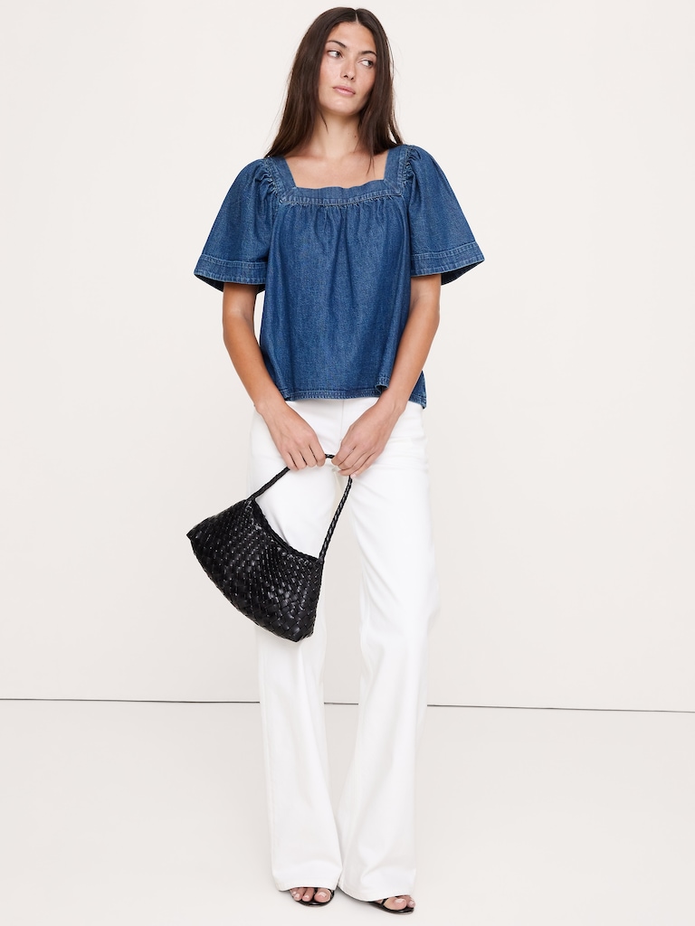 Chambray Square-Neck Top