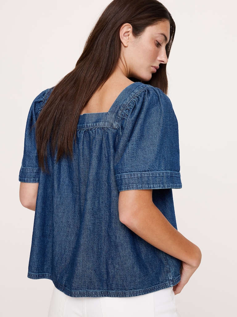 Chambray Square-Neck Top