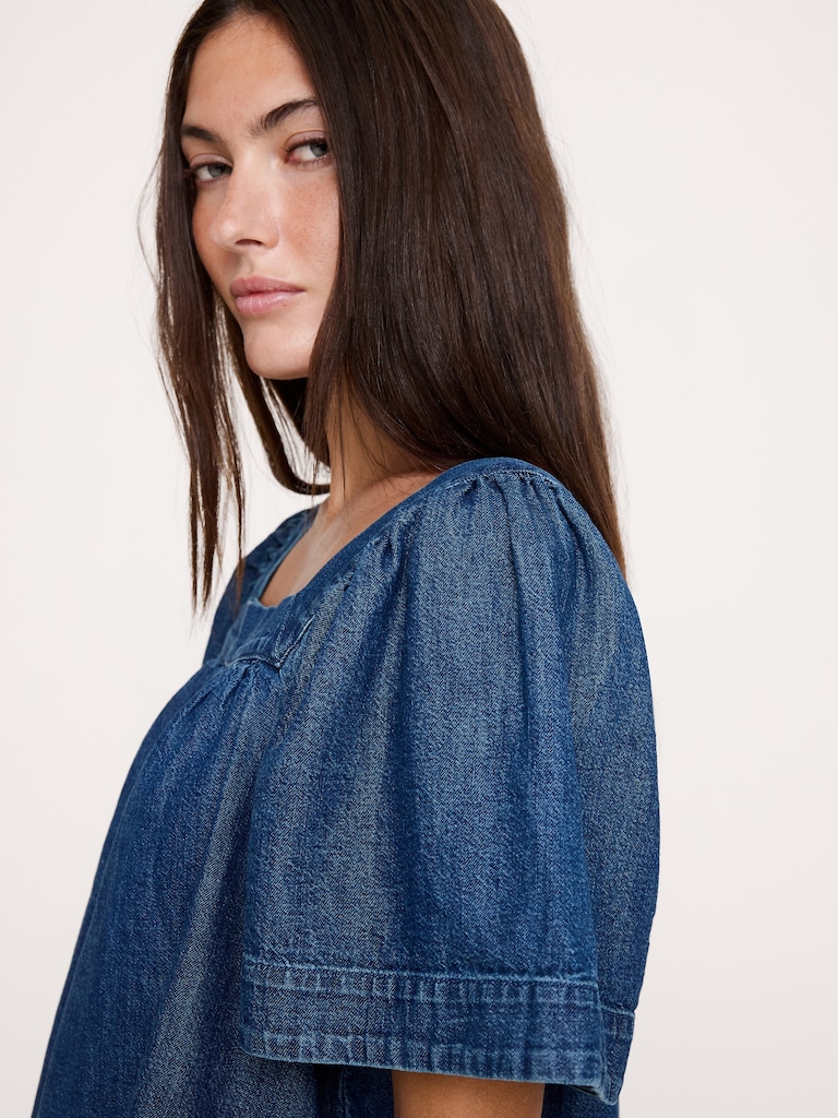 Chambray Square-Neck Top