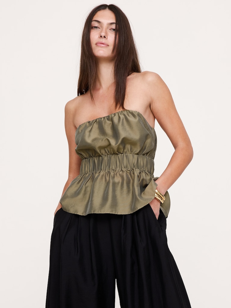 Strapless TENCEL™-Nylon Peplum Top