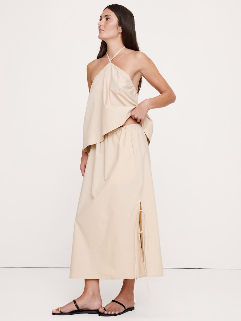 Cotton Poplin Side-Tie Midi Skirt