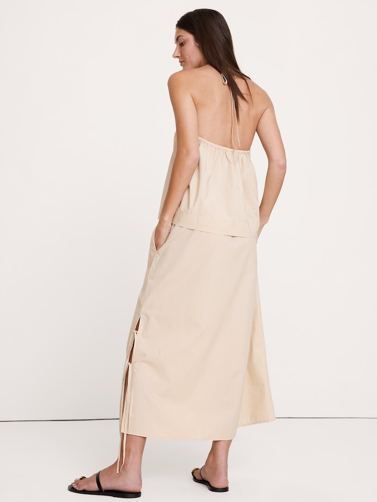 Cotton Poplin Side-Tie Midi Skirt