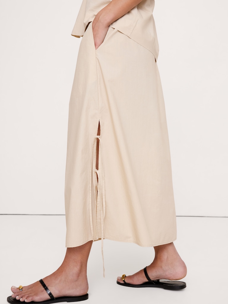 Cotton Poplin Side-Tie Midi Skirt