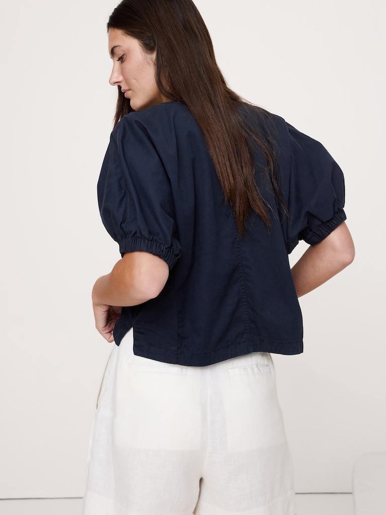 Cotton Twill Puff-Sleeve Top
