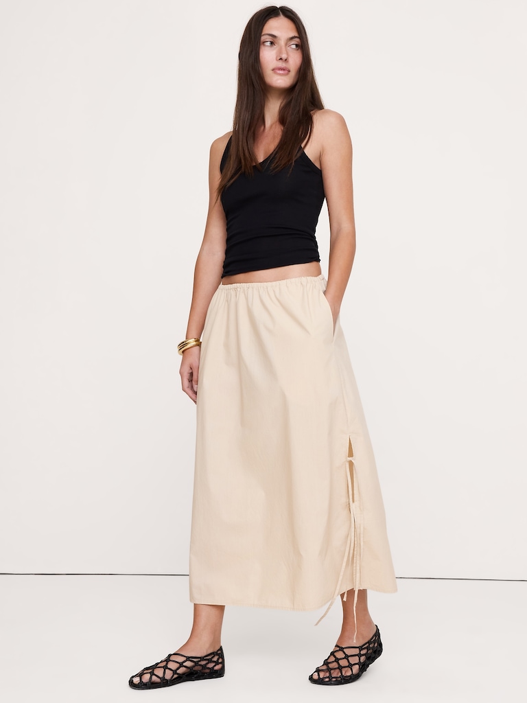 Cotton Poplin Side-Tie Midi Skirt