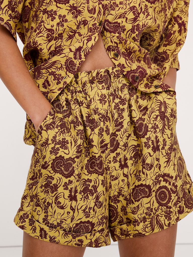3.5" Paperbag-Waist Pull-On Linen Short