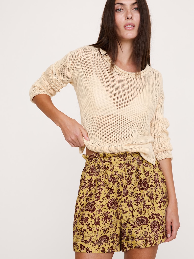 3.5" Paperbag-Waist Pull-On Linen Short