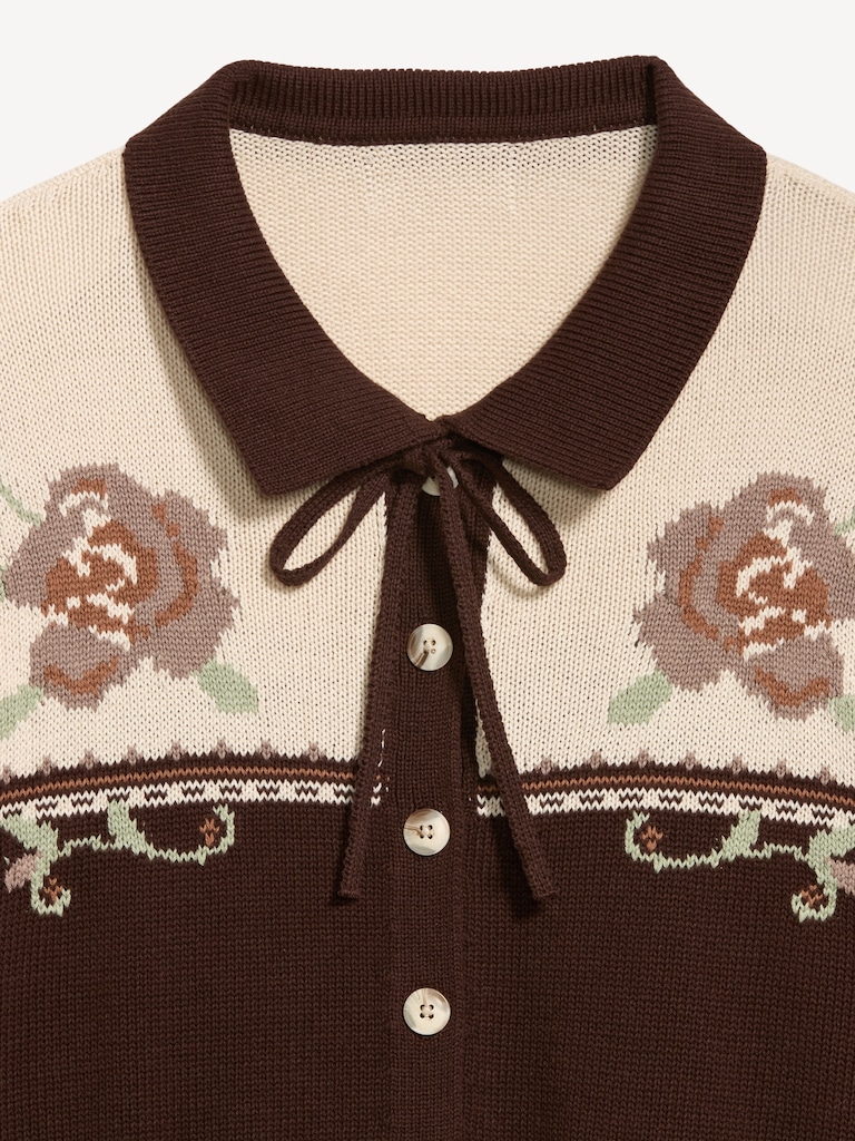 Seaside Cotton Tie-Front Collared Cardigan