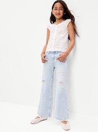 High-Waisted Ripped Baggy Wide-Leg Jeans for Girls
