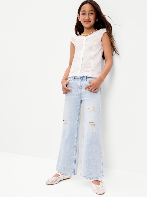 High-Waisted Ripped Baggy Wide-Leg Jeans for Girls