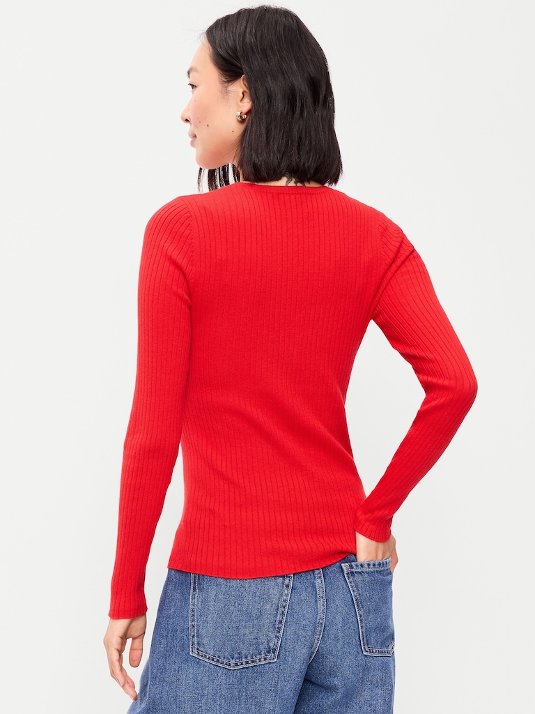 Crew-Neck Long-Sleeve Ribbed Top