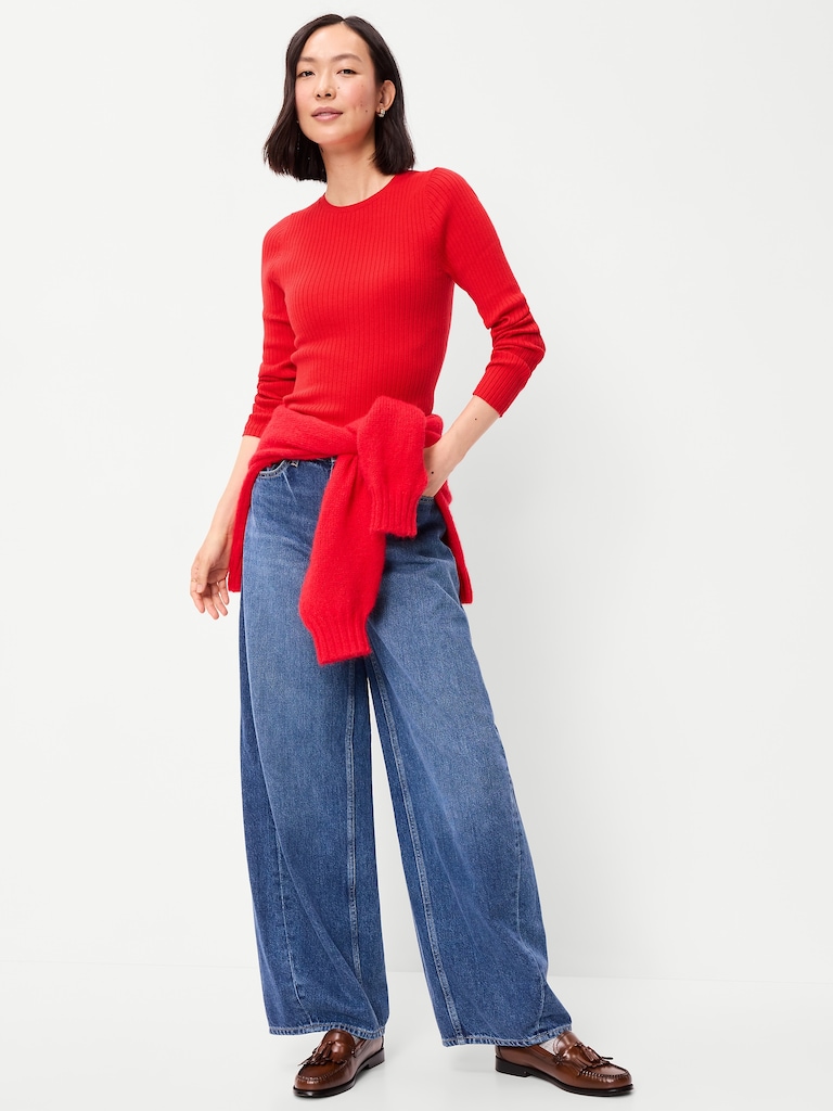 Crew-Neck Long-Sleeve Ribbed Top