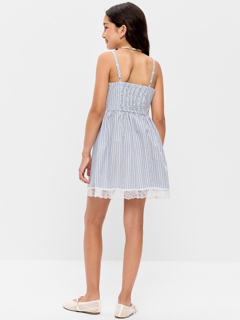 Sleeveless Fit and Flare Striped Lace-Trim Dress for Girls