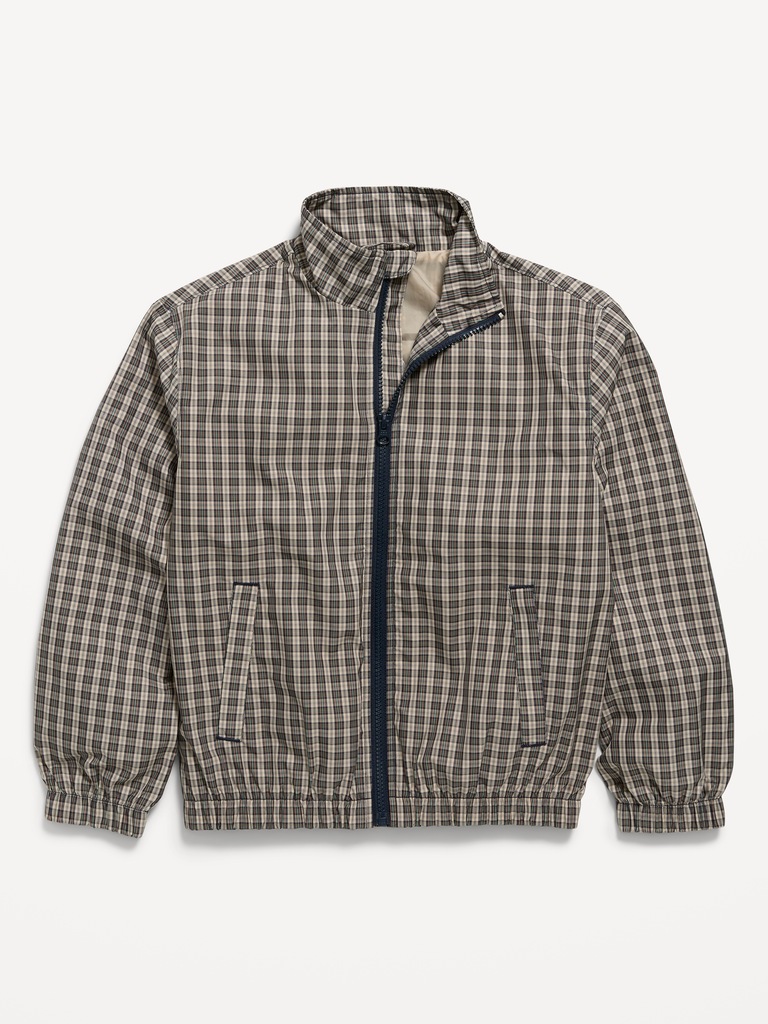 Water-Resistant Plaid Full-Zip Windbreaker for Boys