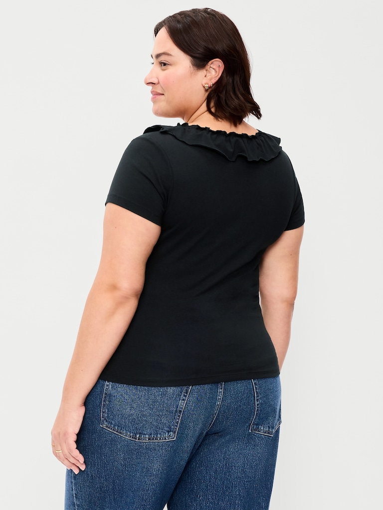 Lettuce-Edge Scoop-Neck Top